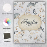 Personalised Name Cute Whales Ocean Floral Custom  Unique Gift Idea Elegant Feature Canvas Wall Art Print Decor Picture Ready to Hang