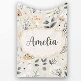 Cute Woodland Mushrooms Floral Seamless Pattern Name Unique Gift  Personalised Custom Name Super Soft Fleece Blanket Bed Sofa Throw