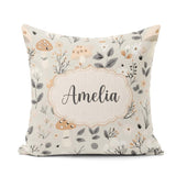 Custom Name Cute Woodland Mushrooms Floral Seamless Pattern Name Square Filled Cushion Throw Pillow Sofa Bed Home Decor Zip Washable UK Made