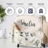 Cute Woodland Mushrooms Floral Seamless Pattern Name Unique Gift  Personalised Custom Name Super Soft Fleece Blanket Bed Sofa Throw