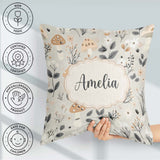 Custom Name Cute Woodland Mushrooms Floral Seamless Pattern Name Square Filled Cushion Throw Pillow Sofa Bed Home Decor Zip Washable UK Made