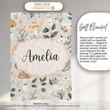 Cute Woodland Mushrooms Floral Seamless Pattern Name Unique Gift  Personalised Custom Name Super Soft Fleece Blanket Bed Sofa Throw