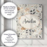 Personalised Name Cute Woodland Mushrooms Custom  Unique Gift Idea Elegant Feature Canvas Wall Art Print Decor Picture Ready to Hang