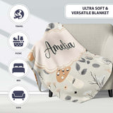 Cute Woodland Mushrooms Floral Seamless Pattern Name Unique Gift  Personalised Custom Name Super Soft Fleece Blanket Bed Sofa Throw