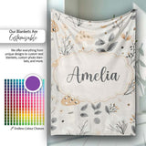 Cute Woodland Mushrooms Floral Seamless Pattern Name Unique Gift  Personalised Custom Name Super Soft Fleece Blanket Bed Sofa Throw