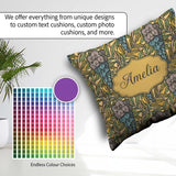 Custom Name Art Nouveau Floral Blue Yellow Seamless Pattern Name Square Filled Cushion Throw Pillow Sofa Bed Home Decor Zip Washable UK Made