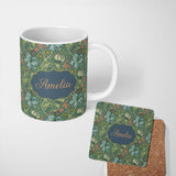 Personalized Custom Name Vintage William Morris Style Floral Seamless Pattern Name Cute 11oz Ceramic Coffee Tea Mug White Large Handle