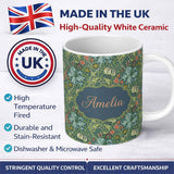 Personalized Custom Name Vintage William Morris Style Floral Seamless Pattern Name Cute 11oz Ceramic Coffee Tea Mug White Large Handle