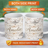 Personalized Custom Name Cute Baby Whale Neutral Floral Seamless Pattern Name Unique Gift 11oz Ceramic Coffee Tea Mug White Large Handle