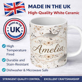Personalized Custom Name Cute Baby Whale Neutral Floral Seamless Pattern Name Unique Gift 11oz Ceramic Coffee Tea Mug White Large Handle