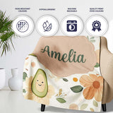 Cute Avocado Floral Pastel Seamless Pattern  Unique Gift  Personalised Custom Name Super Soft Fleece Blanket Bed Sofa Throw