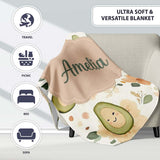 Cute Avocado Floral Pastel Seamless Pattern  Unique Gift  Personalised Custom Name Super Soft Fleece Blanket Bed Sofa Throw