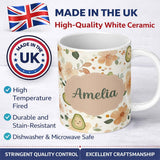 Personalized Custom Name Cute Avocado Floral Pastel Seamless Pattern Custom Name Unique Gift 11oz Ceramic Coffee Tea Mug White Large Handle