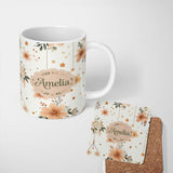 Personalized Custom Name Boho Stars Floral Hanging Elements Seamless Pattern Name Cute 11oz Ceramic Coffee Tea Mug White Large Handle