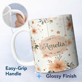 Personalized Custom Name Boho Stars Floral Hanging Elements Seamless Pattern Name Cute 11oz Ceramic Coffee Tea Mug White Large Handle