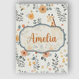 Personalised Name Cute Giraffe Floral Custom Modern Room Accent Creative Decorator Style Canvas Wall Art Print Decor Picture Ready to Hang