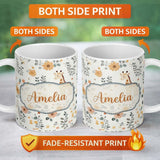 Personalized Custom Name Cute Giraffe Floral Nursery Seamless Pattern Name Unique Gift Lovely 11oz Ceramic Coffee Tea Mug White Large Handle