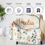 Cute Giraffe Floral Nursery Seamless Pattern Name Unique Gift Lovely  Personalised Custom Name Super Soft Fleece Blanket Bed Sofa Throw