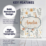 Personalised Name Cute Giraffe Floral Custom Modern Room Accent Creative Decorator Style Canvas Wall Art Print Decor Picture Ready to Hang
