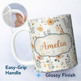 Personalized Custom Name Cute Giraffe Floral Nursery Seamless Pattern Name Unique Gift Lovely 11oz Ceramic Coffee Tea Mug White Large Handle