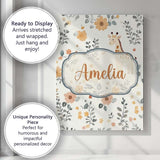 Personalised Name Cute Giraffe Floral Custom Modern Room Accent Creative Decorator Style Canvas Wall Art Print Decor Picture Ready to Hang