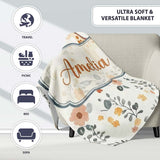 Cute Giraffe Floral Nursery Seamless Pattern Name Unique Gift Lovely  Personalised Custom Name Super Soft Fleece Blanket Bed Sofa Throw