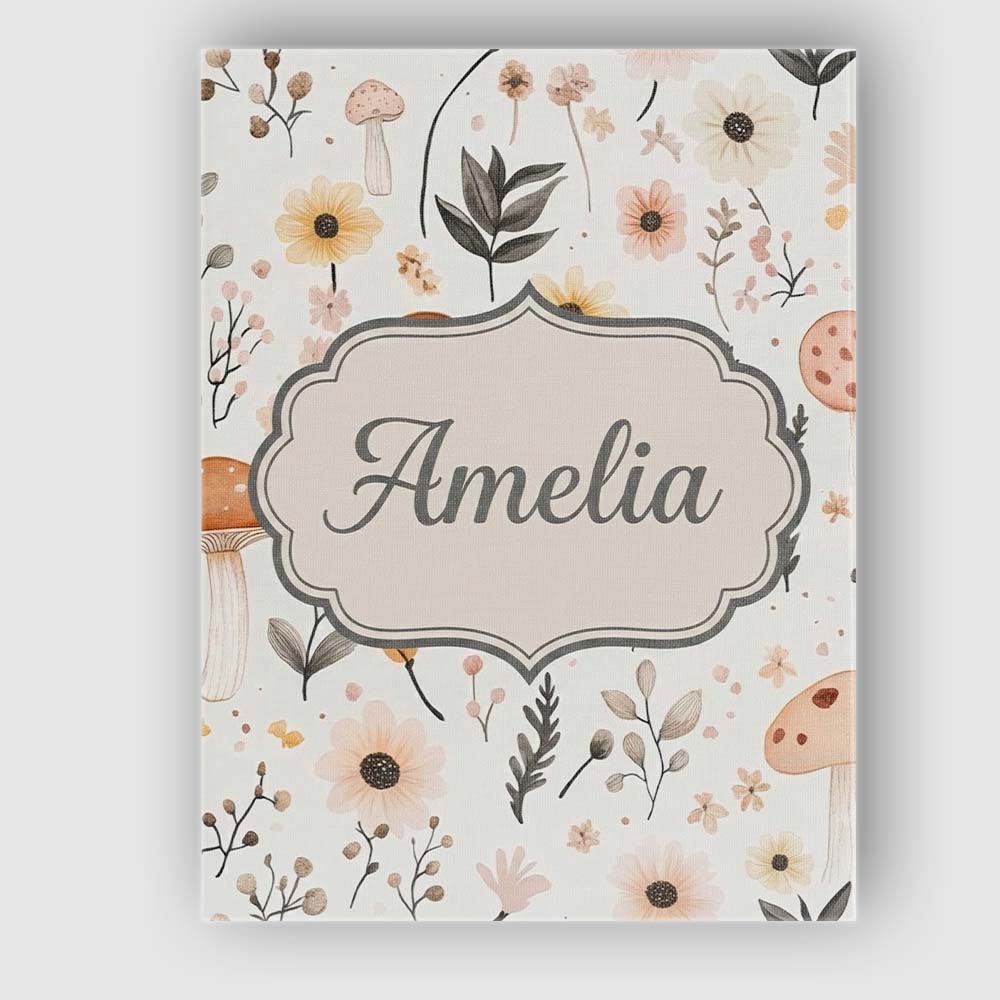 Personalised Name Neutral Mushroom Botanical Custom Bespoke  Contemporary Display Canvas Wall Art Print Decor Picture Ready to Hang