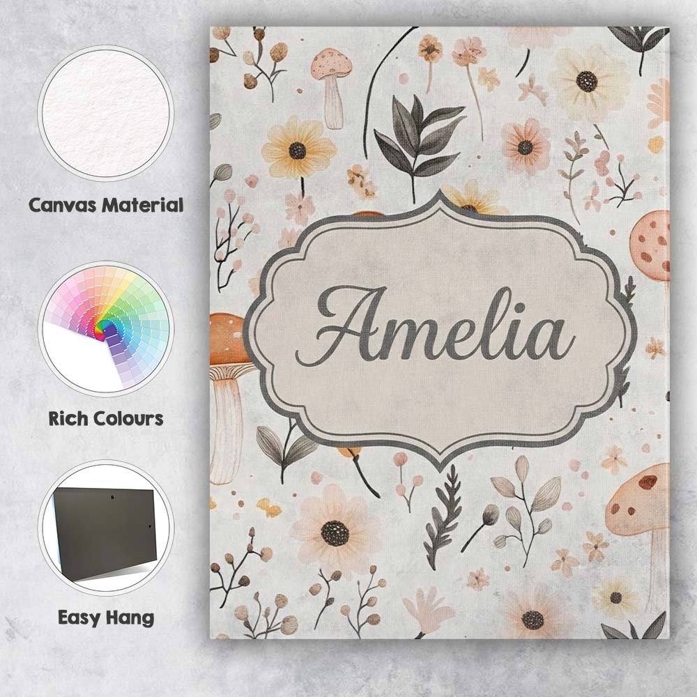 Personalised Name Moon Stars Floral Dreamy Custom  Unique Gift Idea Elegant Feature Canvas Wall Art Print Decor Picture Ready to Hang