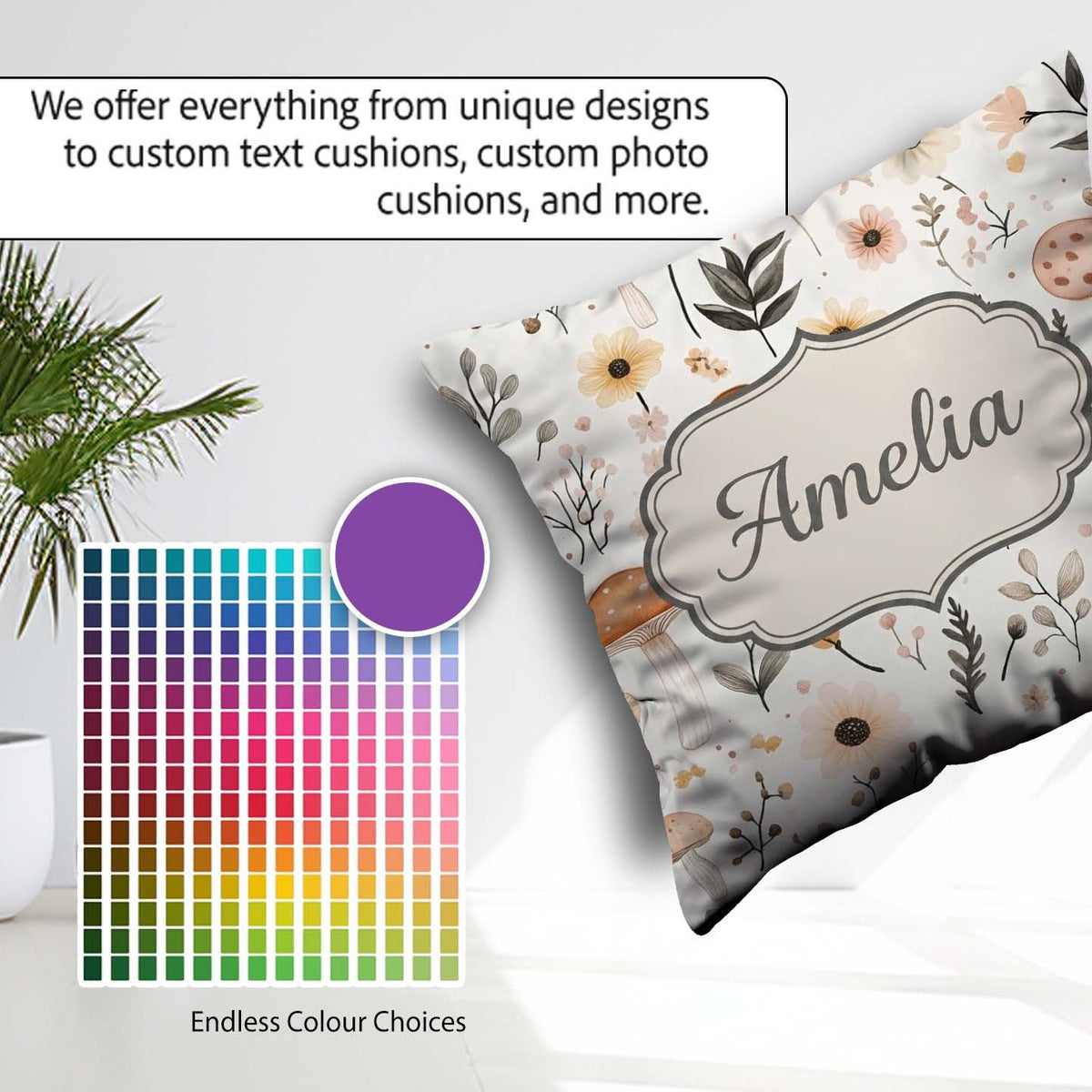 Custom Name Moon Stars Floral Dreamy Seamless Pattern Name Cute Square Filled Cushion Throw Pillow Sofa Bed Home Decor Zip Washable UK Made