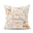 Custom Name Cute Fox Woodland Floral Seamless Pattern Name Gift Square Filled Cushion Throw Pillow Sofa Bed Home Decor Zip Washable UK Made