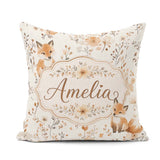 Custom Name Cute Fox Woodland Floral Seamless Pattern Name Gift Square Filled Cushion Throw Pillow Sofa Bed Home Decor Zip Washable UK Made