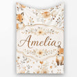 Cute Fox Woodland Floral Seamless Pattern Name Unique Gift Lovely  Personalised Custom Name Super Soft Fleece Blanket Bed Sofa Throw