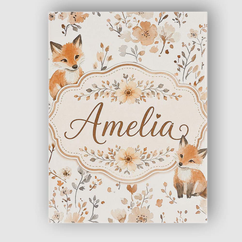 Personalised Name Cute Fox Woodland Floral Custom  Unique Gift Idea Elegant Feature Canvas Wall Art Print Decor Picture Ready to Hang