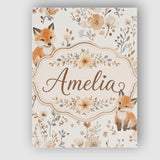 Personalised Name Cute Fox Woodland Floral Custom  Unique Gift Idea Elegant Feature Canvas Wall Art Print Decor Picture Ready to Hang
