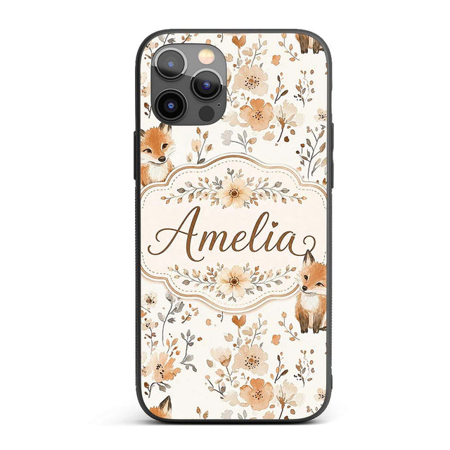 Cute Fox Woodland Floral Seamless Pattern Name Custom Name Protective Phone Case Mobile Cover Durable Everyday Smartphone Shock Resistant
