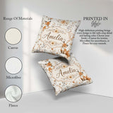 Custom Name Cute Fox Woodland Floral Seamless Pattern Name Gift Square Filled Cushion Throw Pillow Sofa Bed Home Decor Zip Washable UK Made