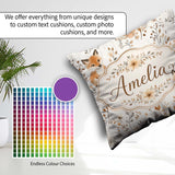 Custom Name Cute Fox Woodland Floral Seamless Pattern Name Gift Square Filled Cushion Throw Pillow Sofa Bed Home Decor Zip Washable UK Made