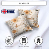 Custom Name Boho Floral Moon Stars Neutral Seamless Pattern Name Square Filled Cushion Throw Pillow Sofa Bed Home Decor Zip Washable UK Made