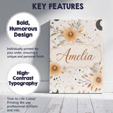Personalised Name Boho Floral Moon Stars Custom  Unique Gift Idea Elegant Feature Canvas Wall Art Print Decor Picture Ready to Hang