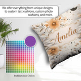 Custom Name Boho Floral Moon Stars Neutral Seamless Pattern Name Square Filled Cushion Throw Pillow Sofa Bed Home Decor Zip Washable UK Made