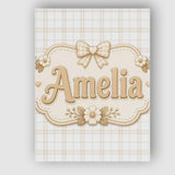 Personalised Name Beige Plaid Check Seamless Custom Bespoke  Contemporary Display Canvas Wall Art Print Decor Picture Ready to Hang