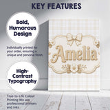 Personalised Name Beige Plaid Check Seamless Custom Bespoke  Contemporary Display Canvas Wall Art Print Decor Picture Ready to Hang
