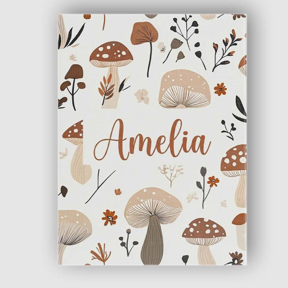 Personalised Name Neutral Mushroom Botanical Custom Bespoke  Contemporary Display Canvas Wall Art Print Decor Picture Ready to Hang
