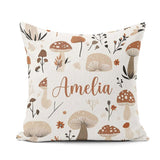 Custom Name Neutral Mushroom Botanical Autumn Seamless Name Cute Square Filled Cushion Throw Pillow Sofa Bed Home Decor Zip Washable UK Made