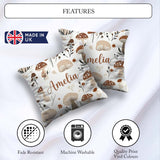 Custom Name Neutral Mushroom Botanical Autumn Seamless Name Cute Square Filled Cushion Throw Pillow Sofa Bed Home Decor Zip Washable UK Made