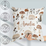 Custom Name Neutral Mushroom Botanical Autumn Seamless Name Cute Square Filled Cushion Throw Pillow Sofa Bed Home Decor Zip Washable UK Made