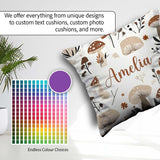 Custom Name Neutral Mushroom Botanical Autumn Seamless Name Cute Square Filled Cushion Throw Pillow Sofa Bed Home Decor Zip Washable UK Made