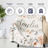 Cute Baby Whale Floral Soft Neutral Seamless Pattern Name Unique  Personalised Custom Name Super Soft Fleece Blanket Bed Sofa Throw