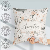 Custom Name Baby Whale Floral Soft Neutral Seamless Pattern Name Square Filled Cushion Throw Pillow Sofa Bed Home Decor Zip Washable UK Made