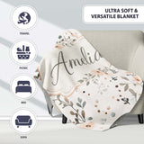 Cute Baby Whale Floral Soft Neutral Seamless Pattern Name Unique  Personalised Custom Name Super Soft Fleece Blanket Bed Sofa Throw